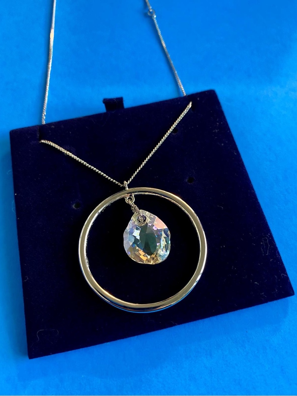 Swarovski Gold-Tone Hoop Necklace with Iridescent Crystal Drop